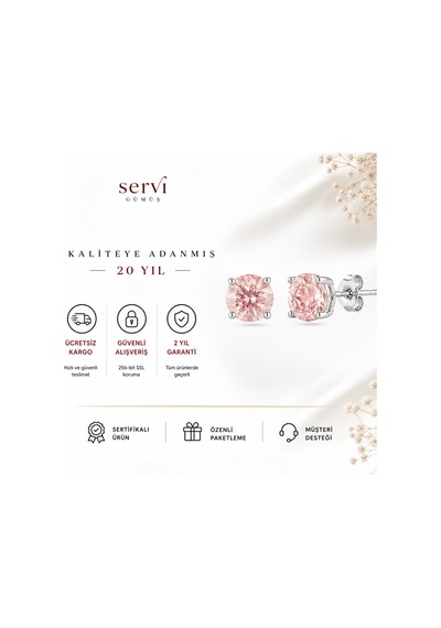 Servi 925 Ayar Gümüş Rosalie 5 Mm Tektaş Küpe-316