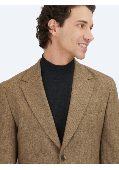 Kip Kahverengi Baskılı Modern Fit Örme Ceket Kahverengi