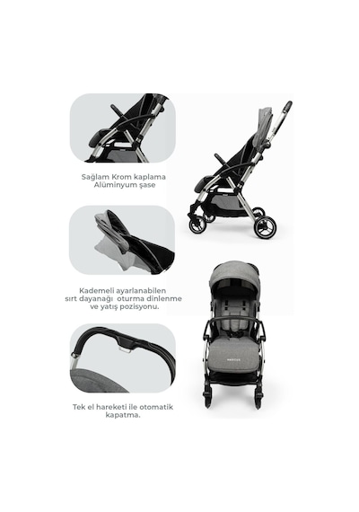 Marcus Kolay Katlanabilen Kabin Travel Sistem Bebek Arabası Heavy Grey