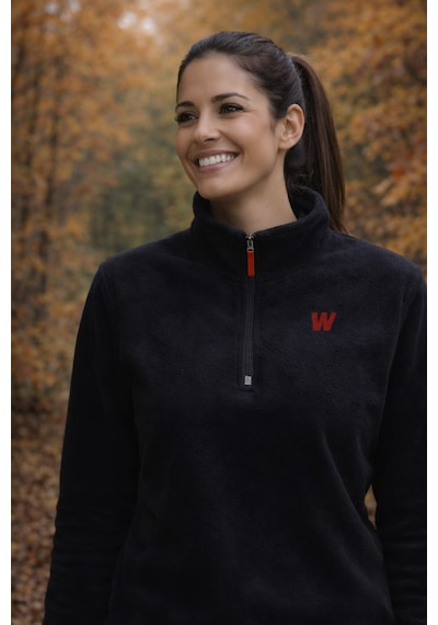 Walke Premium Kadın Yarım Fermuarlı Outdoor Spor Polar Ceket Siyah