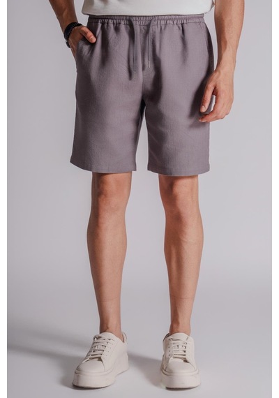Braccas Erkek Yandan Cepli Beli Lastikli Keten Dokulu Relaxed Fit Jogger Şort Antrasit Antrasit