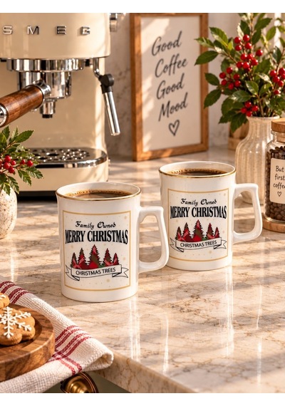 2li Christmas Porselen Kupa Seti -7696 Çok Renkli