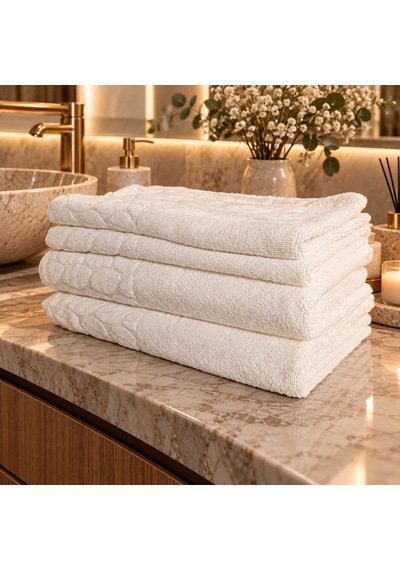 Nurpak Hazal 4 Parça Beyaz %100 Pamuk Banyo Havlu Takımı 2 Adet 90x150 Cm Ve 2 Adet 50x90 Cm