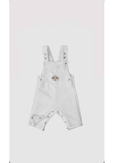 Merqova Bebek Pamuklu Kapitone Salopet Tulum Askılı Çıtçıtlı, Kuzucuk Nakışlı Unisex Bebek Tulum Beyaz