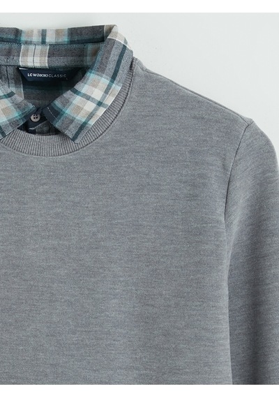 Lcwaıkıkı Classic Gri Gömlek Yaka Erkek Sweatshirt