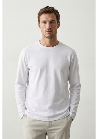 Elemge Pamuk Erkek Süprem Basic T-shirt Compact Penye Tok Kumaş Uzun Kollu Beyaz Sporcu Tişört Body 2XL