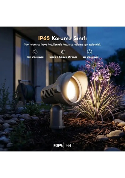 FoneLight Alutera 33 cm LED Kazıklı Çim Armatürü Siyah Alüminyum IP65 Bahçe Spot Ağaç Çit Peyzaj Aydınlatması 7W