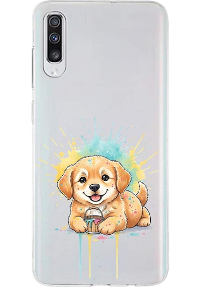 Samsung Galaxy A70s İle Uyumlu Splash Köpek Tasarımlı Şeffaf Silikon Kılıf Şeffaf