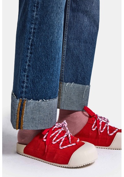 Kadın Koyu Mavi 2w6-5 Relaxed Fit Paça Detaylı Denim Jean