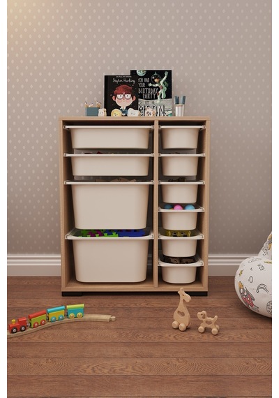 Zen Sonomo 10 Sepetli Çok Amaçlı Oyuncak Dolabı Beyaz 2d2k6u Ceviz - Beyaz