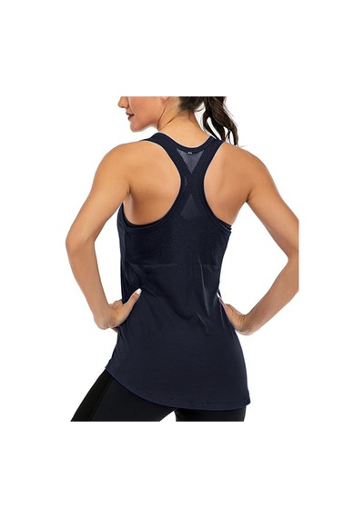Ghassy Co. Kadın Racerback Sırt Açık Yarı Fileli Antrenman Yoga Koşu Spor Atlet Tank Tops 1780 001 Lacivert