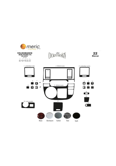 Meriç® Vw T5 Multivan Ön Torpido Kaplama 22 Parça 2003-2009 (530157692)
