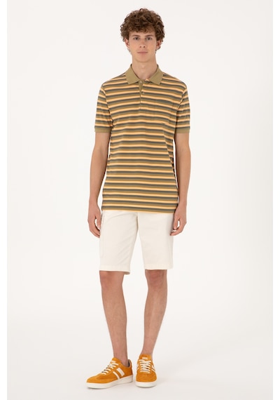 U.S. Polo Assn. Erkek Regular Fit Haki Polo Yaka Çizgili Tişört 50306794-VR027