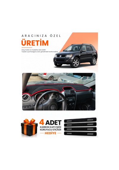 Suzukı Grand Vitara 2006-2012 Uyumlu Torpido Koruma Örtüsü Oto Kılıfı - Siyah Kırmızı