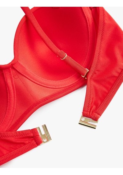 Koton Kalp Yaka Drape Detaylı Straplez Bikini Üstü Kırmızı 6sak10066mm