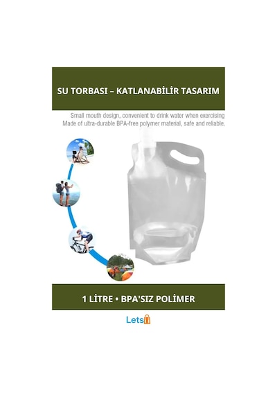 Katlanabilir Ultra Dayanıklı Bpa İçermeyen 1 Litre Plastik Kapaklı Su Torbası Çok Renkli