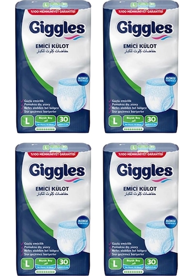 Giggles Külotlu Yetişkin Hasta Bezi Büyük Boy L Beden 30 Lu X 4 Adet