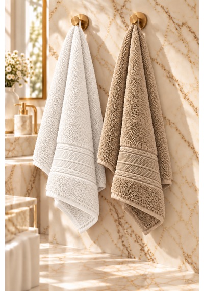Puffy 2 Adet %100 Bambu Renkli Çavuş Desenli Ultura Yumuşak 50x85 Cm Havlu / Yüz Havlusu / Saç Havlusu / Çeyiz Seti Beyaz