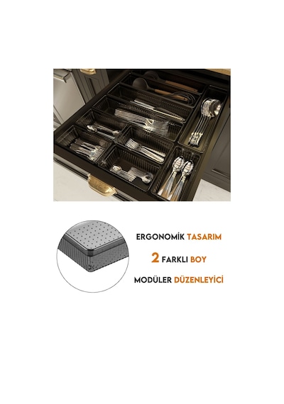 10'lu Modüler Set Kaşıklık Çekmece Içi Düzenleyici Çatal Kaşık Bıçak Düzenleme Organizeri Antrasit