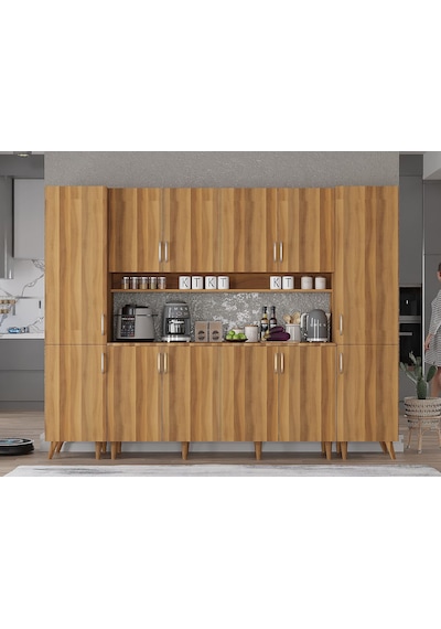 Della Kahve Köşesi Çok Amaçlı Dolap Kiler Mutfak Dolabı Ceviz 240cm Ceviz