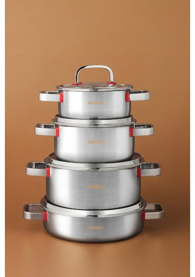 Karaca Powersteel 316+ 3ply Artemis İndüksiyon Tabanlı 8 Parça Çelik Tencere Seti Gümüş