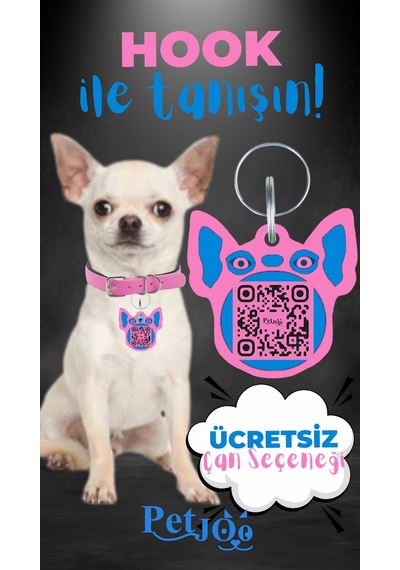 Petjoo 7.Hook Mavi-Pembe Qr'lı Köpek Künyesi