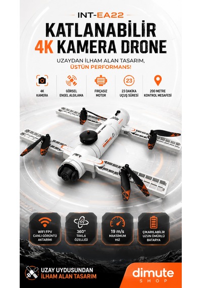Katlanabilir 4k Kamera Drone Wifi Fpv, 360 Takla, Işık Sensörü Int-ae22