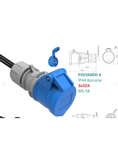 15m - 3x32a 220v İle Çalışan Cihazınızı, 220v Ev Tipi Prize Bağlar. Elektrikli Araç Şarj İstasyonu Dönüştürücü Adaptör 7 Kw