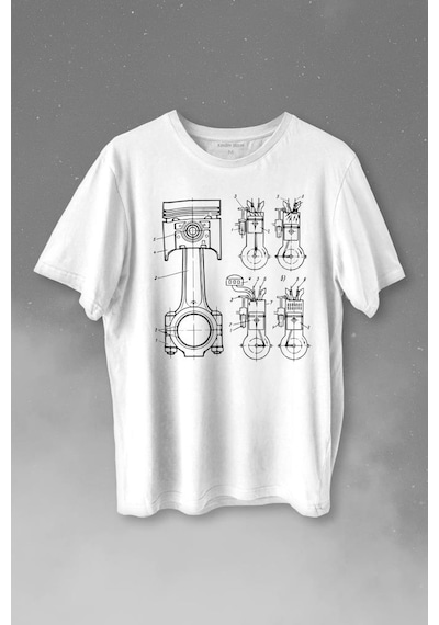 Motor Pistonu Motosiklet Teknik Çizim Grafik Baskılı Tişört Unisex T-shirt 001