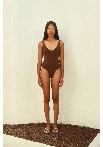 Açelyaokcu Premium Darcy V Yaka Bodysuit Kahverengi