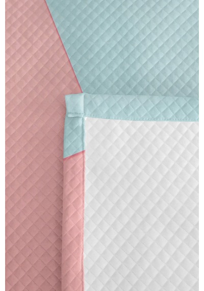 Pastel Geometrik Genç Odası Tek Kişilik Pike Takımı - Modern Pembe Mavi 160x220 Cm Yatak Örtüsü Dumanlı Örtü Solgunluğu