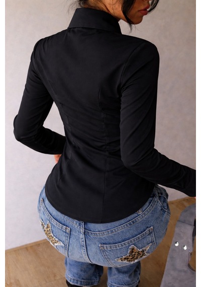 Kadın Premium Gömlek Slim Fit Uzun Kollu Şık Ofis Günlük Kombin Basic Klasik Gömlek Siyah