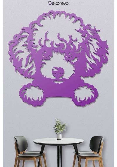 Poodle Köpek Metal Duvar Tablosu - Metal Duvar Sanatı - Mor - 48 X 50 Cm