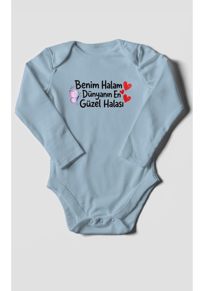 Morivokids Benim Halam Dünyanın En Güzel Halası Uzun Kollu Çıtçıtlı Bebek Body Bebe Mavisi