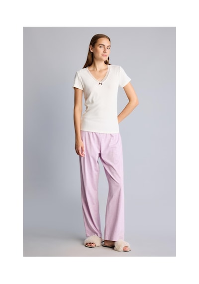 Defacto Regular Fit V Yaka Kısa Kollu Dantel Detaylı Üst Esnek Belli Alt Ribana Pijama Takımı I7414ax26aupr336 Mor-pr336