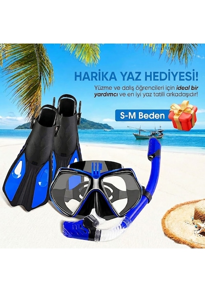 Hpytech Ayarlanabilir Şnorkel Seti Dalış Maskesi Palet Ve Kuru Şnorkel Takımı Yetişkin Deniz Havuz Seti S-m / L-xl Mavi-Siyah