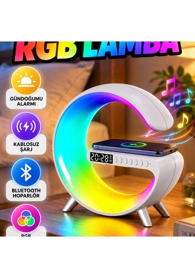 Rgb Akıllı Uyku Lambası Gündoğumu Alarmı, Kablosuz Şarj Ve Müzik Çalar