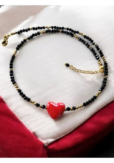 Spinel Ve Hematit Taşı Kalp Kolye Çok renkli