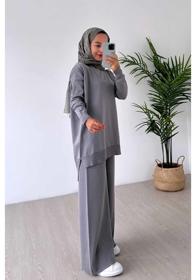 Ka Hijab Işıltılı Merserize Takım - Gri