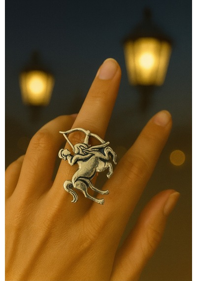 Yay Burcu Simgeli Unisex Ayarlanabilir Metal Yüzük Gümüş - Gri