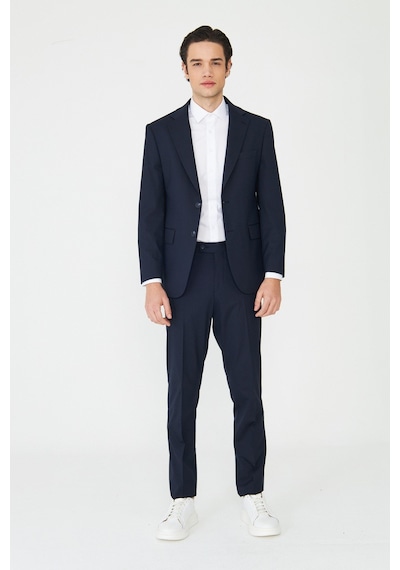 Lacivert Modern Slim Fit Dokulu Kumaş Şık Klasik Yaka Zamansız Takım Elbise Laci
