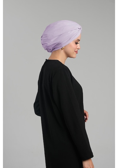 Hürrem Bone Lila Pratik Hazır Geçmeli Tesettür Bone Sandy Pileli Salaş 2121 28 Lila