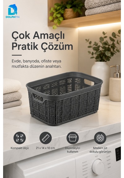 Jute Çok Amaçlı Kutu No:1 2,5 L Plastik Dolap İçi Mutfak Banyo Düzenleyici Siyah