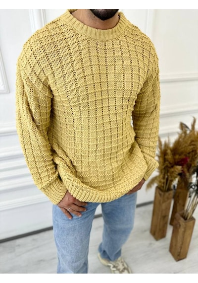 Elku Moda Kazak Oversize Kare Örme Desenli Naturel Pamuk Bol Kesim Tüylenmeyen Salaş Triko Kazak Hardal Elku Moda Kazak Oversize Kare Örme Desenli Naturel Pamuk Bol Kesim Tüylenmeyen Salaş Triko Kazak Hardal