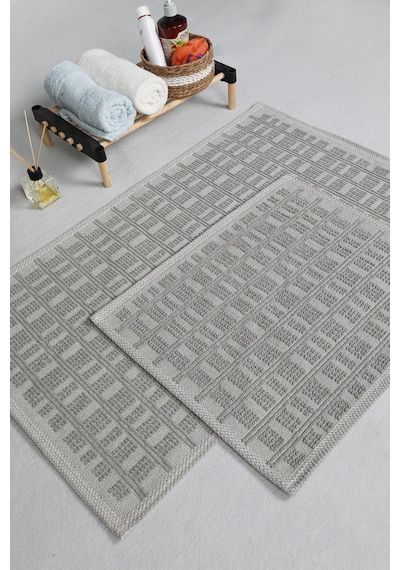 Naturel Pamuklu Kilim Yıkanabilir Banyo Paspası Halısı 2'li Klozet Takımı 60x100-50x60cm Gri