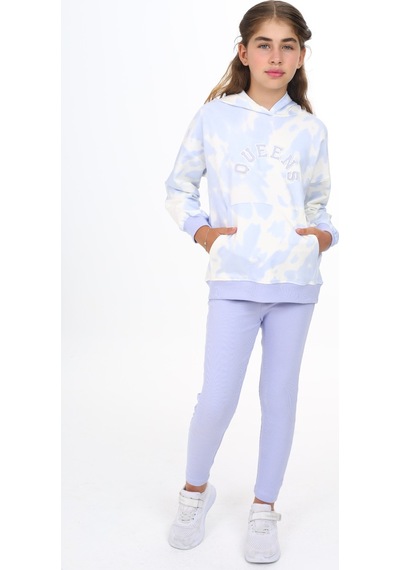 Toontoy Kids Toontoy Kız Çocuk Batik Desenli Taytlı Takım Mavi
