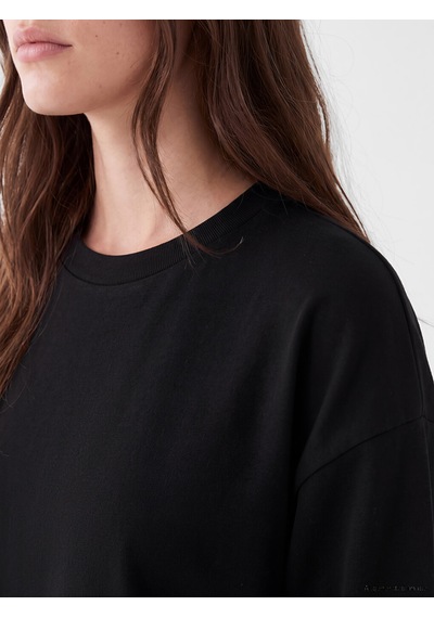 Lcw Modest Siyah Soft Touch Çizgili Kadın Sweatshirt Tunik