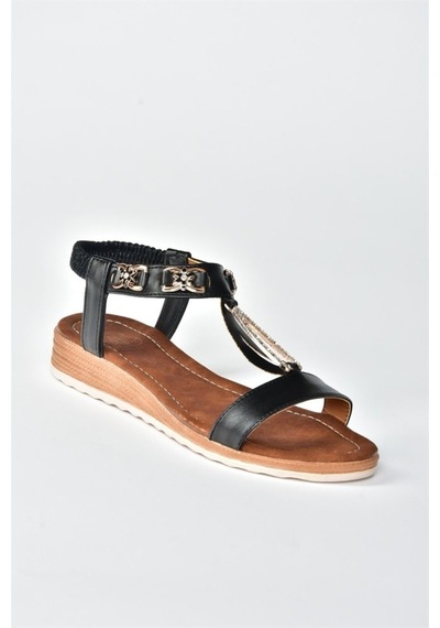 Fox Shoes Siyah Taş Detaylı Günlük Kadın Sandalet M258312209