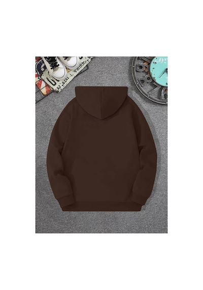 Medinenur Erkek El Yazılı Baskılı Kapüşonlu Sweatshirt Kahverengi