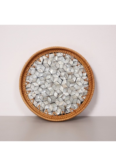 Abstract 25x3 Cm Sedefli Rattan Tepsi & Duvar Dekoru Mix